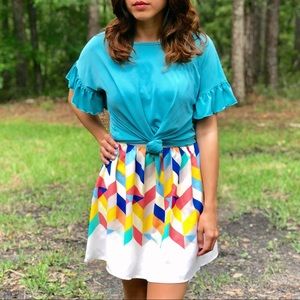 Everly Geometric Colorful Rainbow Skirt XS